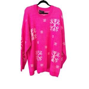 Lane Bryant Plus Size 26/28 Hot Pink Snowflake Holiday Sweater NWT